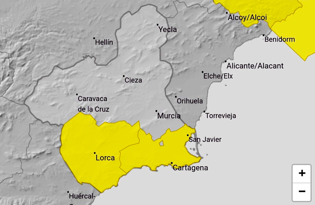 El Valle del Guadalentn y el Campo de Cartagena, en aviso amarillo por lluvias y tormentas 